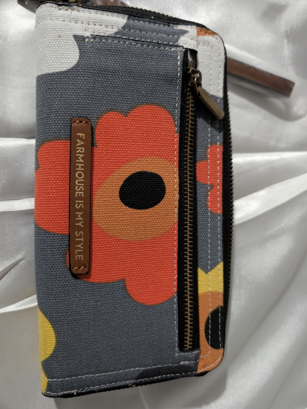 Farmhouse Is My Style Floral Zip Wallet Card Slots Gray Orange & Yellow Flowers